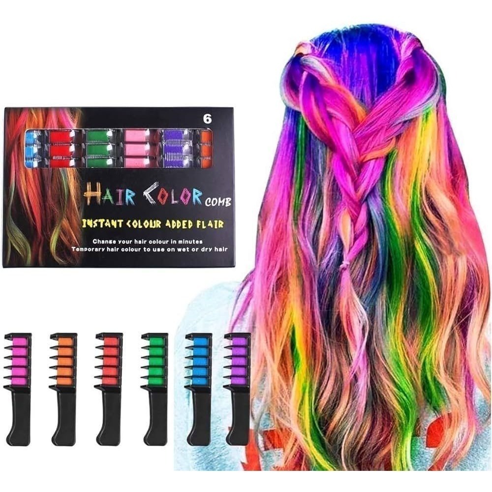 Hair Chalk Combs NEW - 6 Colors Temporary Hair Dye Marker for Kids Adults